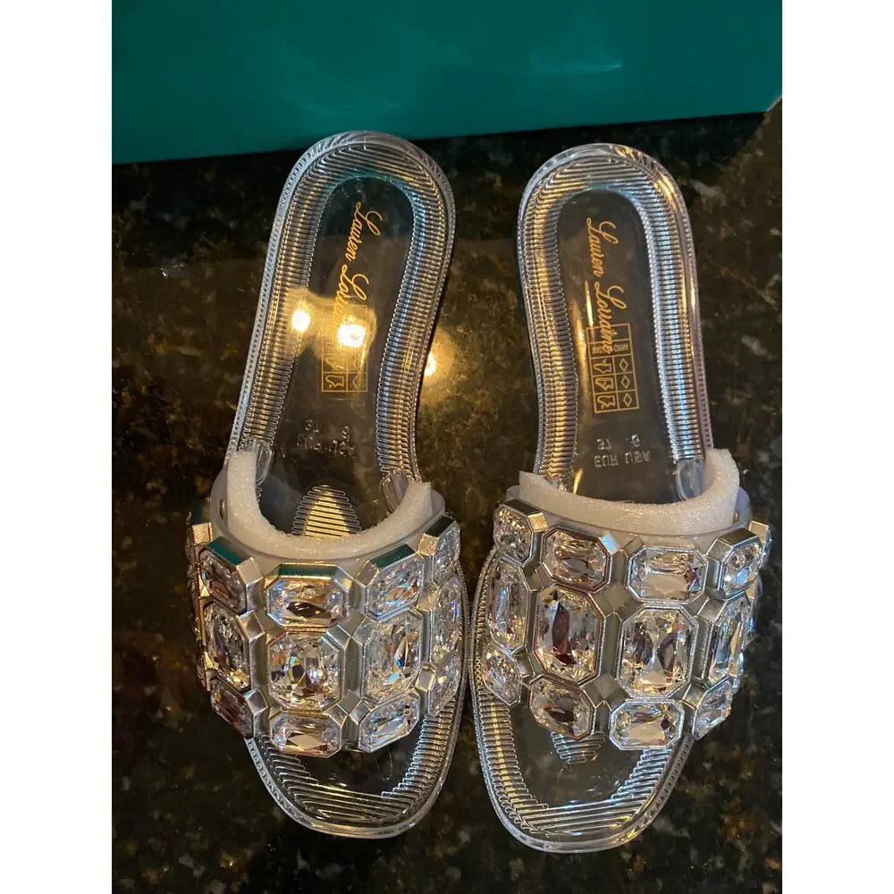 Brand New Lauren Lorraine Women's Size 6 Clear Stone Flat Jewel Sandals Slip On - Picture 2 of 8